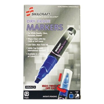 SKILCRAFT Retractable Dry Erase Marker, Broad Chisel Tip, Assorted Colors, 4/Set