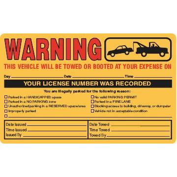 Parking Violation Sticker Tow Warning, Large, Orange, 8 X 5