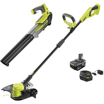 Ryobi One 18v Cordless Trimmer edger And Blower Kit W 4.0 Ah Battery And Charger HD Supply