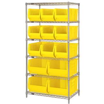 Quantum Storage Systems Wire Shelf Unit With 10 Yellow Hulk Container,  24x36x74