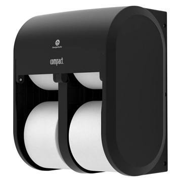 Clean Tek Professional Black Plastic Standard Toilet Paper Dispenser -  Double Roll - 10 1/2 x 6 1/4 x 6 1/4 - 1 count box