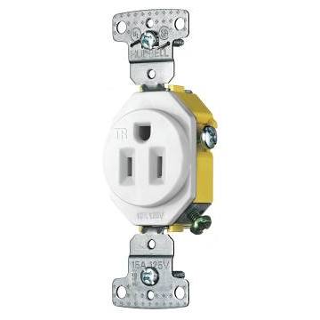 Hubbell Wiring 15a Self-Grounding And Tamper-Proof Single Receptacle (White)