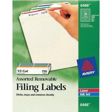 Avery® Color Removable Laser File Folder Labels, 2/3