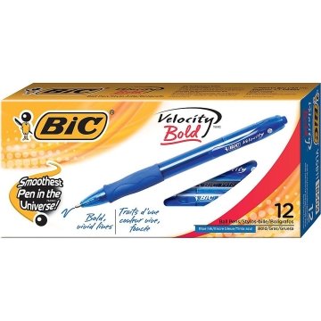  BIC Velocity Retractable Ballpoint Pen, Blue Ink, 1.6