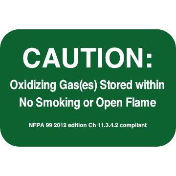 Sign Caution Oxidizing Gases Within No Smoking Or Open Flame 6x9