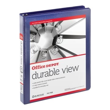 Office Depot? Brand Durable D-Ring View Binder, 1" Rings, 60% Recycled, Blue