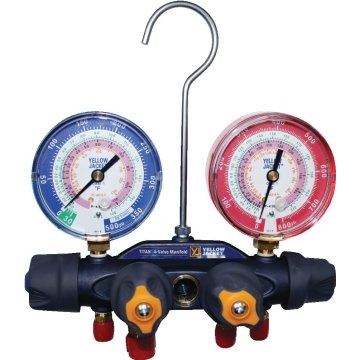 Yellow Jacket 49963 Manifold Only Degrees F psi Scale R-22/404A/410A Refrigerant Red/Blue Gauges 