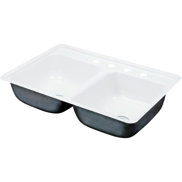 ... Bowl Kitchen Sink White Porcelain Steel 4Hole 6-1/2