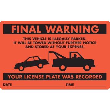 Violation Sticker Final Warning Tow 8x5" Red Package Of 100 | HD Supply